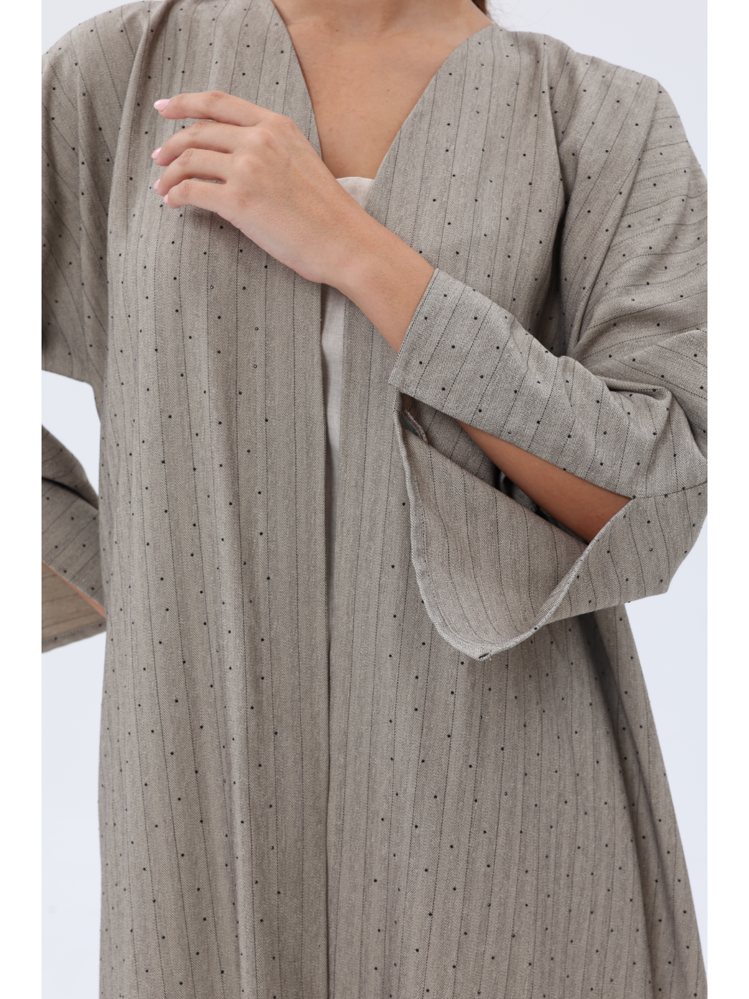 Grey-Linen-Blend-Studded-Abaya