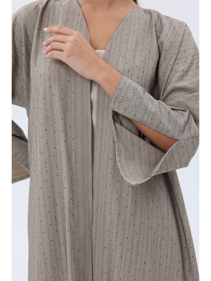 Grey-Linen-Blend-Studded-Abaya