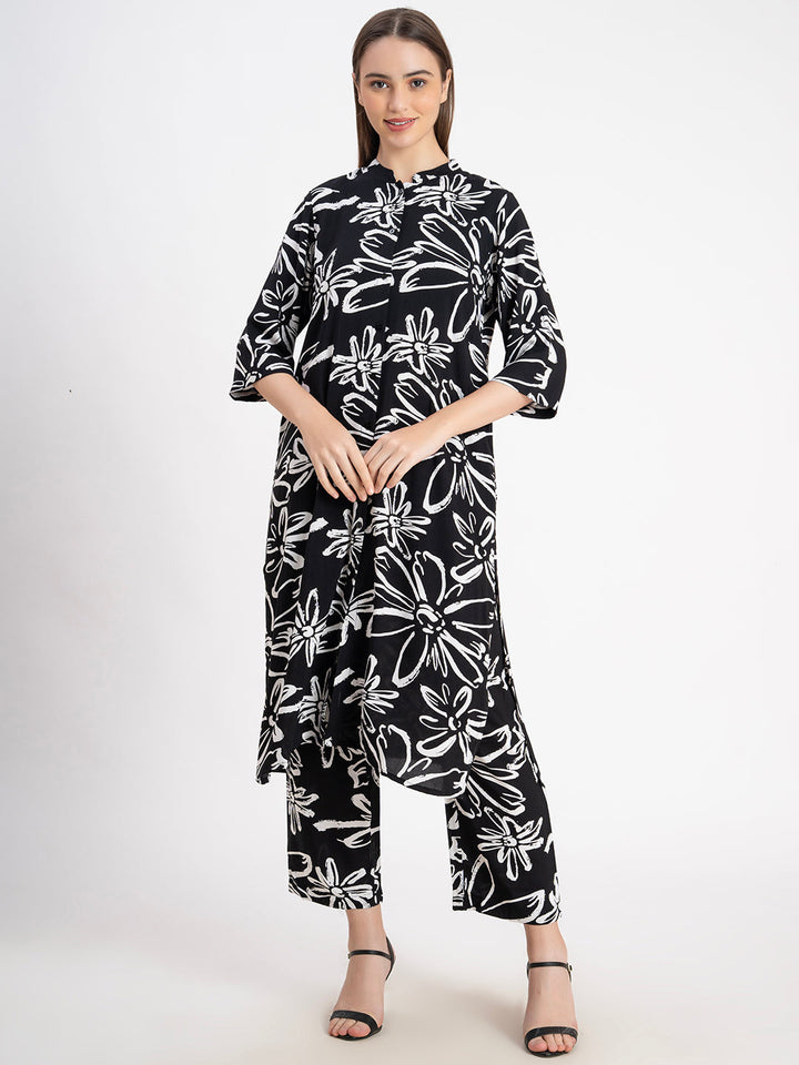 Black 100% Viscose Printed 2-Piece Kurta Set