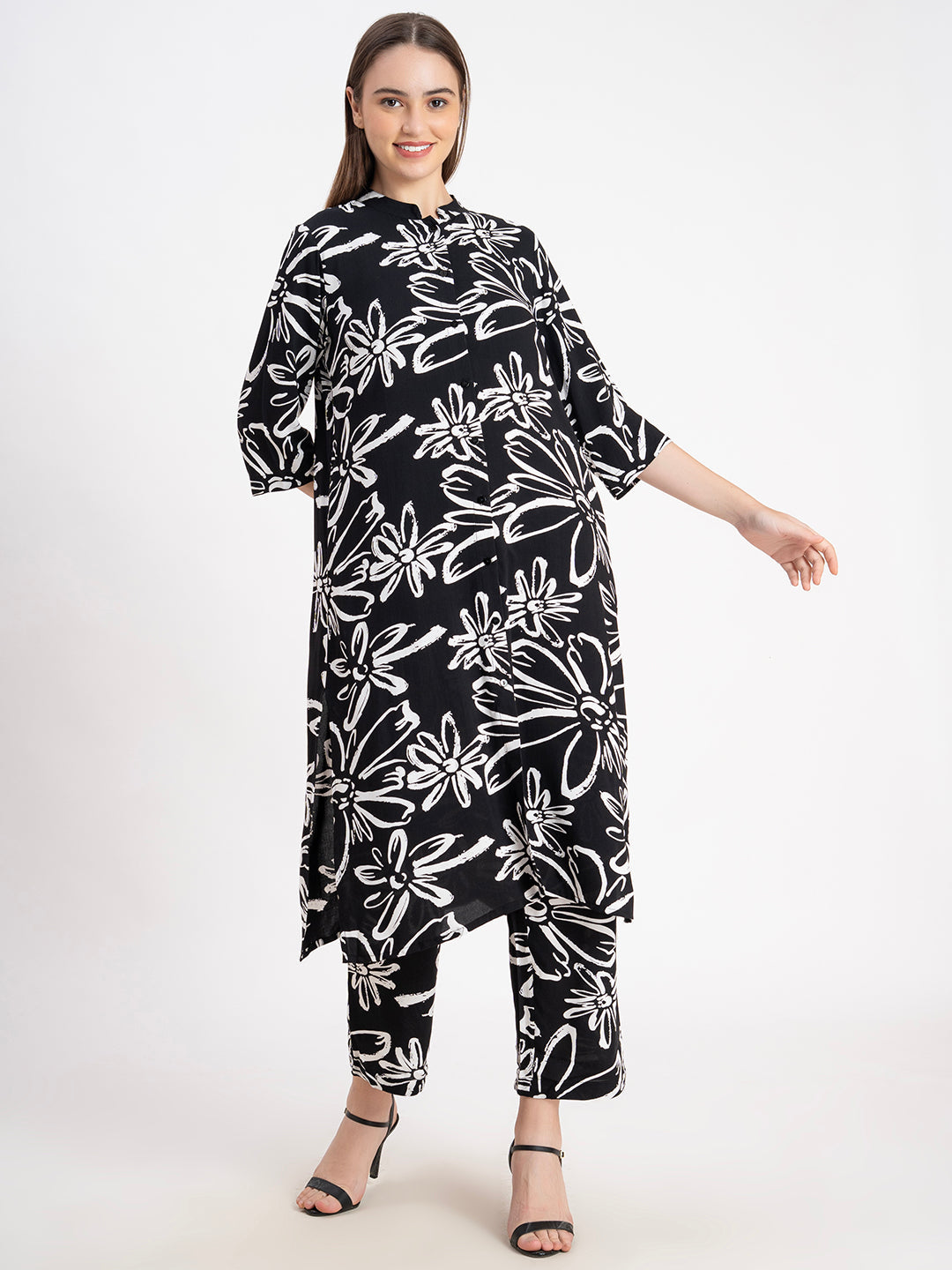 Black 100% Viscose Printed 2-Piece Kurta Set