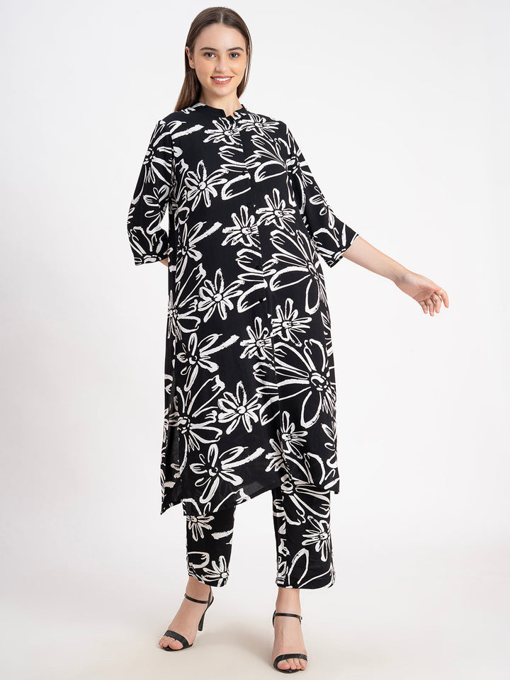 Black 100% Viscose Printed 2-Piece Kurta Set