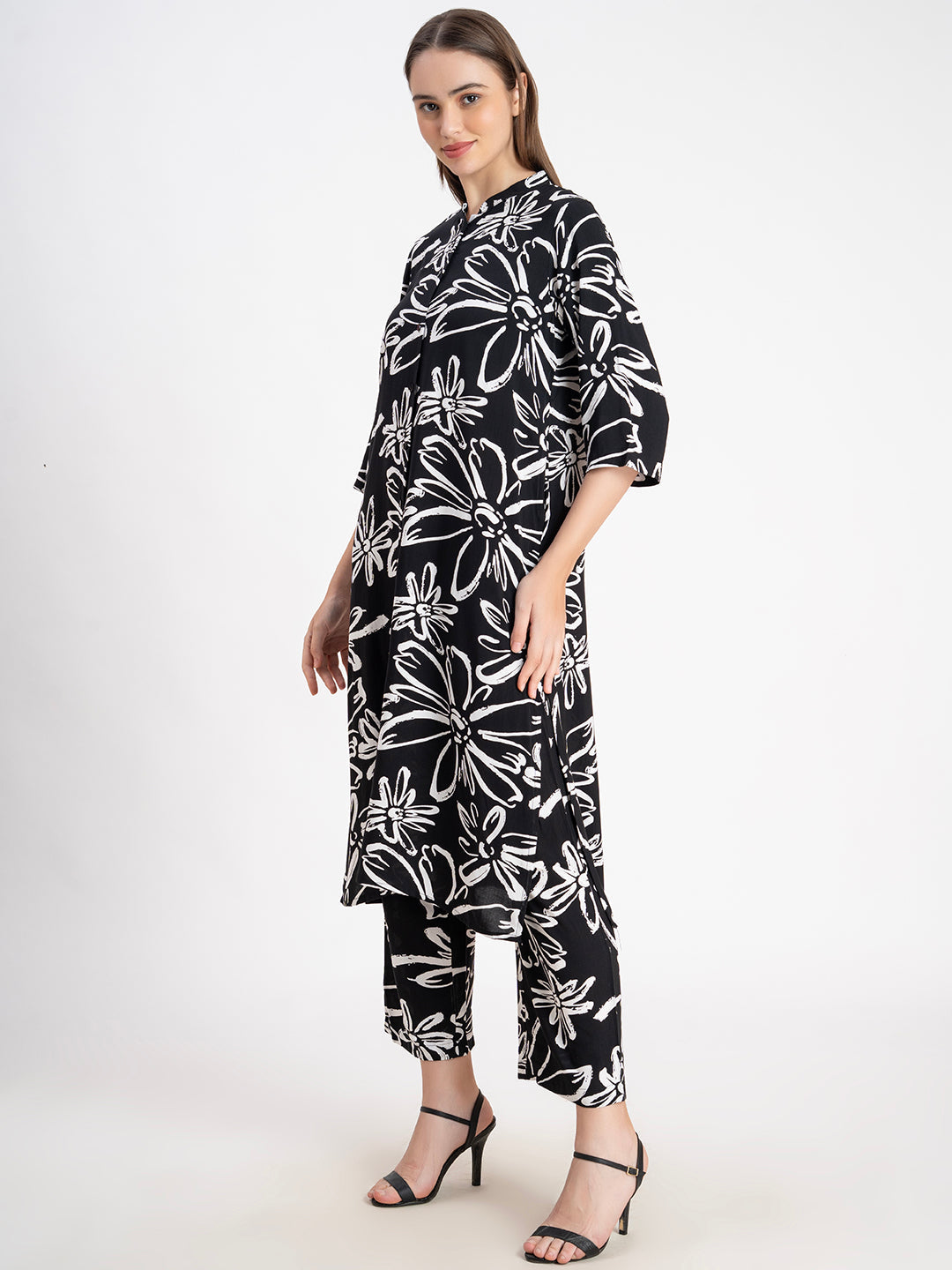 Black 100% Viscose Printed 2-Piece Kurta Set
