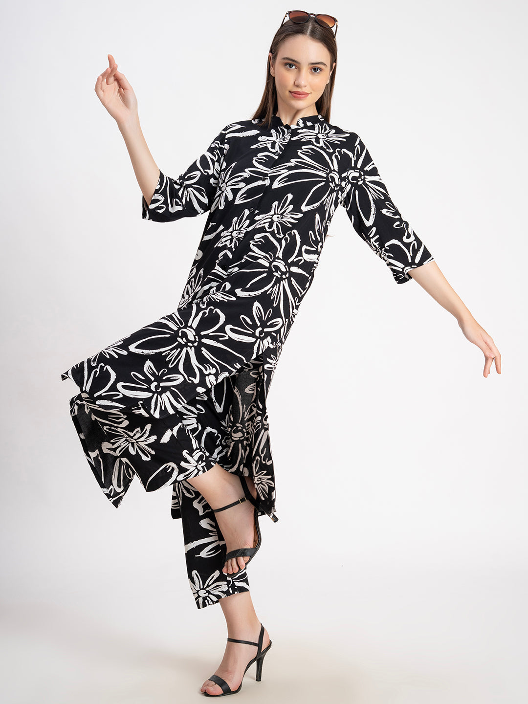 Black 100% Viscose Printed 2-Piece Kurta Set