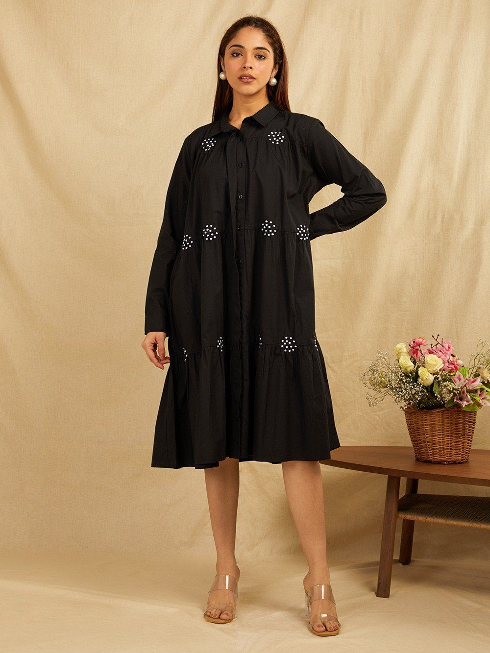 Black-Cotton-Embroidered-Shirt-With-Gathers