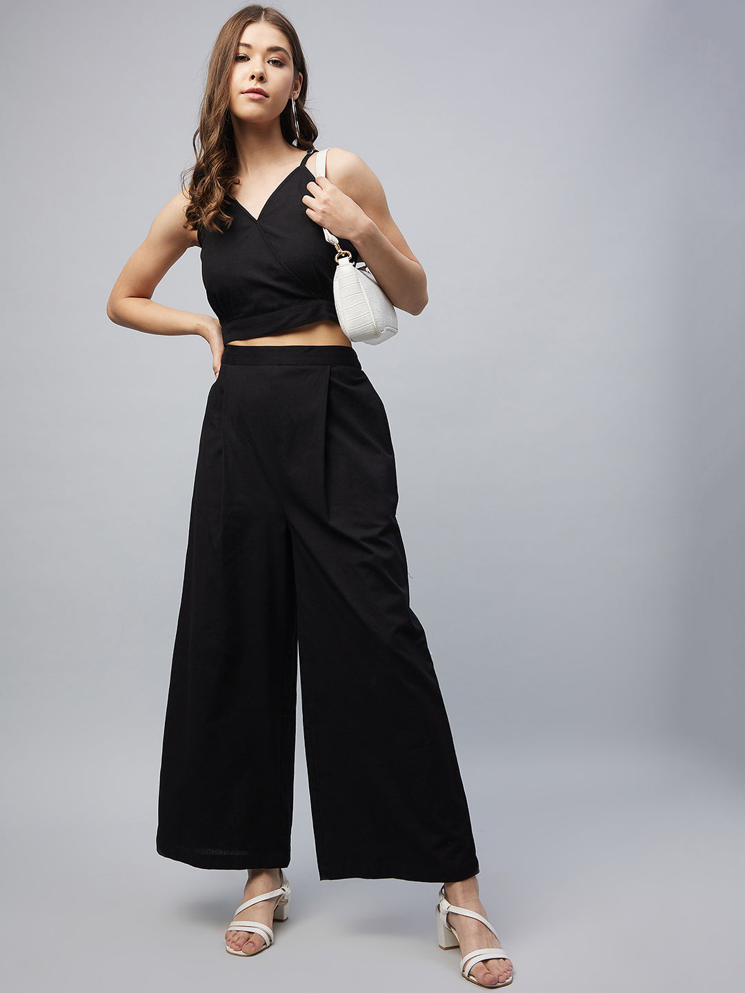 Black Plazo With Crop Top Black Cotton Linen Crop Top Palazzo Set