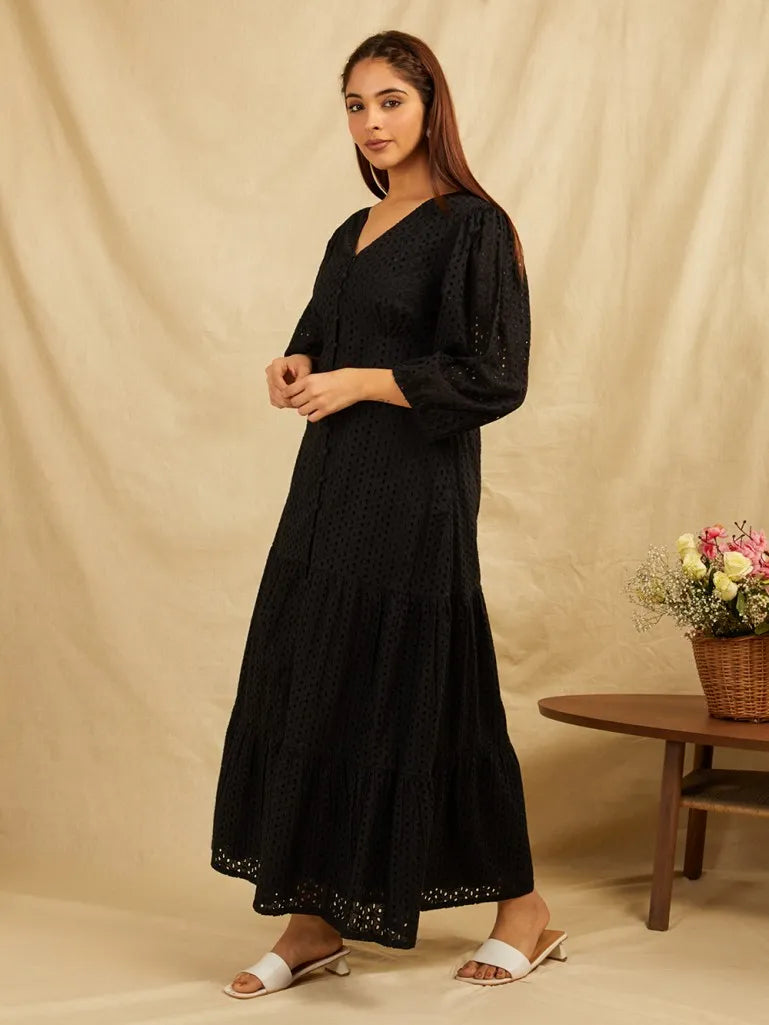 Black-Cotton-Schiffli-Broadries-Long-Dress