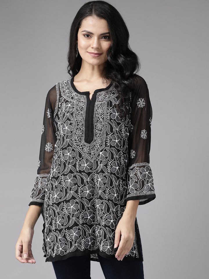 Black Georgette Lucknowi Chikankari Tunic Only