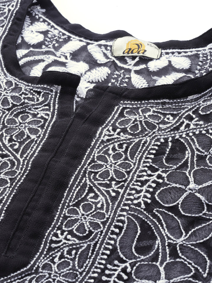 Black Georgette Lucknowi Chikankari Tunic Only