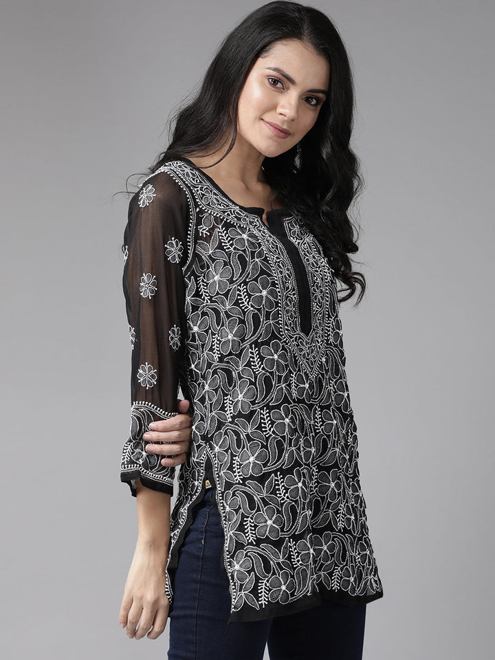 Black Georgette Lucknowi Chikankari Tunic Only