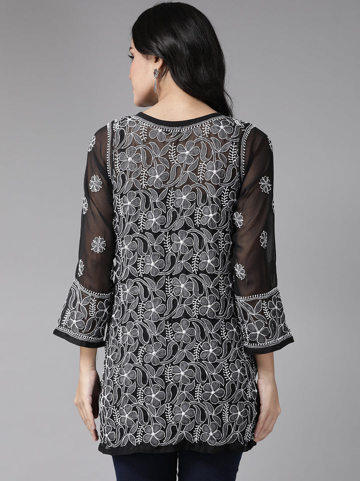 Black Georgette Lucknowi Chikankari Tunic Only