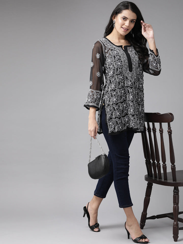 Black Georgette Lucknowi Chikankari Tunic Only