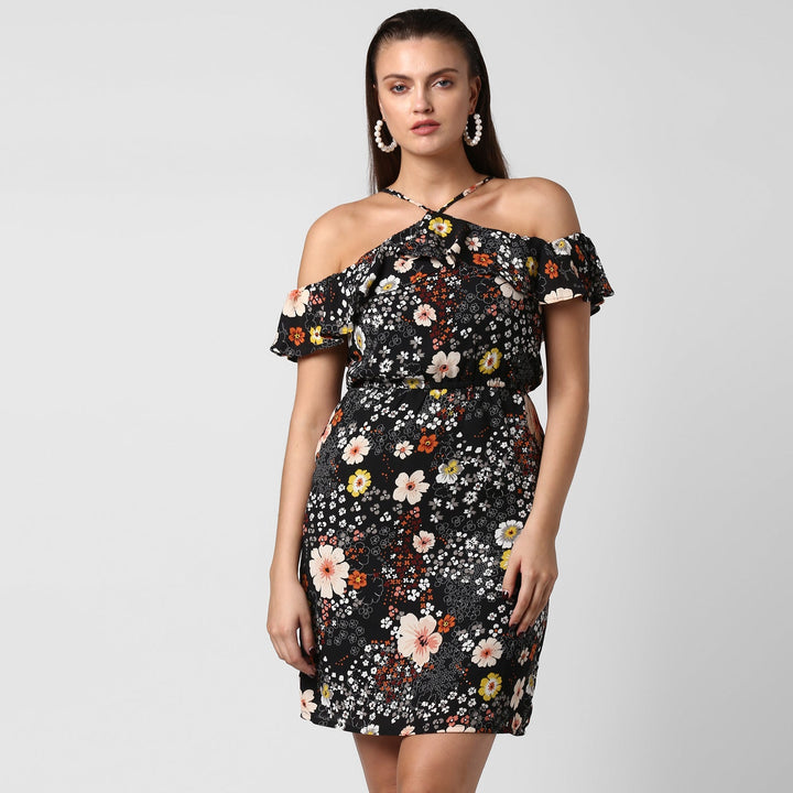 Black-Polyester-Crepe-Dress-With-Straps