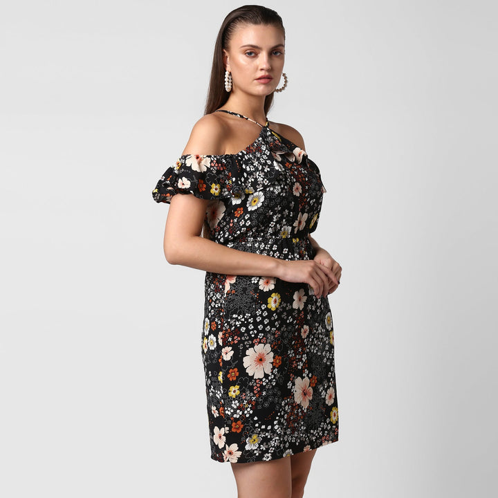 Black-Polyester-Crepe-Dress-With-Straps