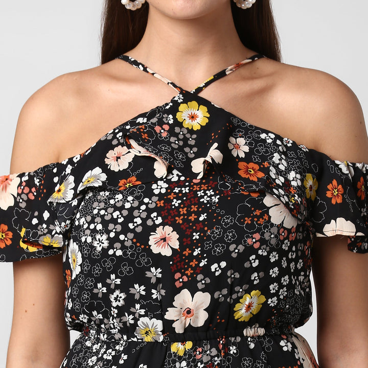 Black-Polyester-Crepe-Dress-With-Straps