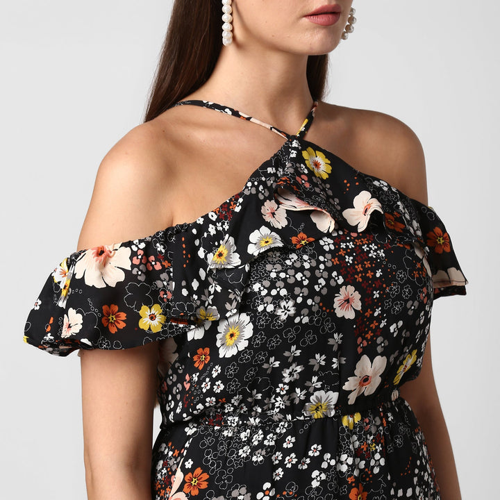 Black-Polyester-Crepe-Dress-With-Straps