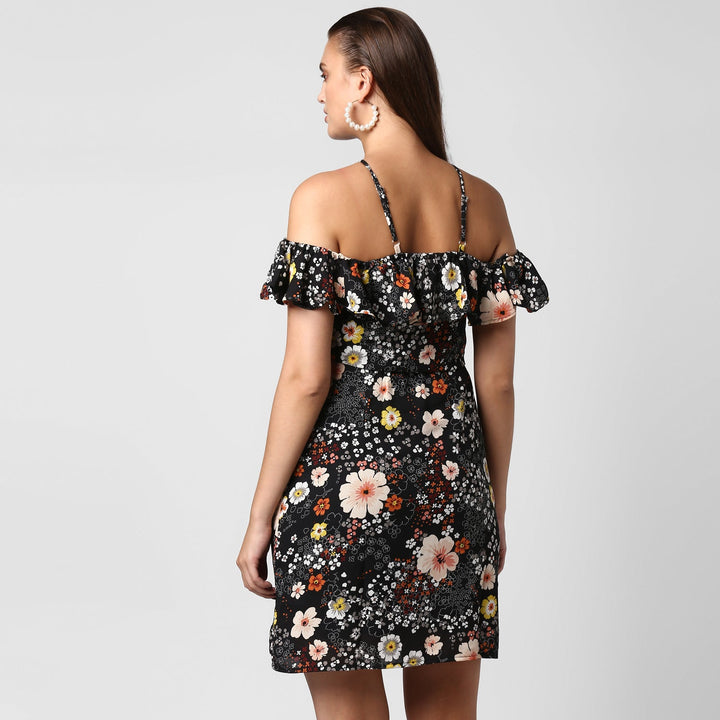 Black-Polyester-Crepe-Dress-With-Straps