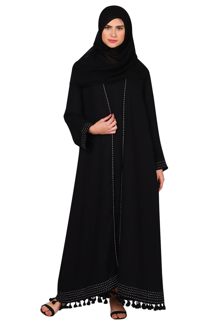 Black-Polyester-Royal-Stylized-Bottom-Minimalistic-Abaya