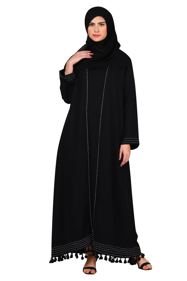 Black-Polyester-Royal-Stylized-Bottom-Minimalistic-Abaya