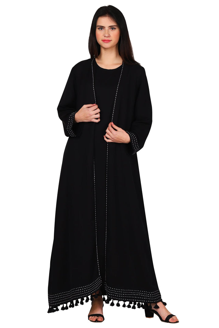 Black-Polyester-Royal-Stylized-Bottom-Minimalistic-Abaya