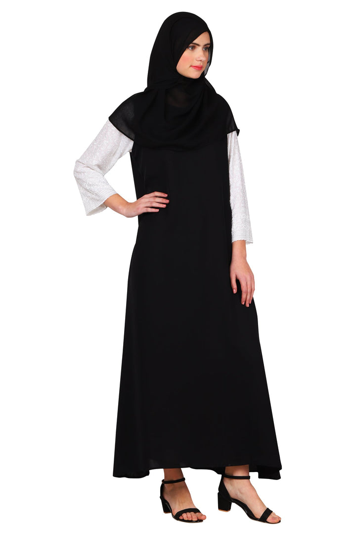 Black-Polyester-Royal-Stylized-Bottom-Minimalistic-Abaya