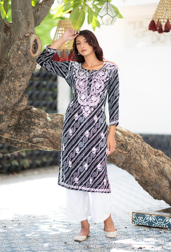 ZERESOUQ-Black-Rayon-Bandhani-Printed-Kurta
