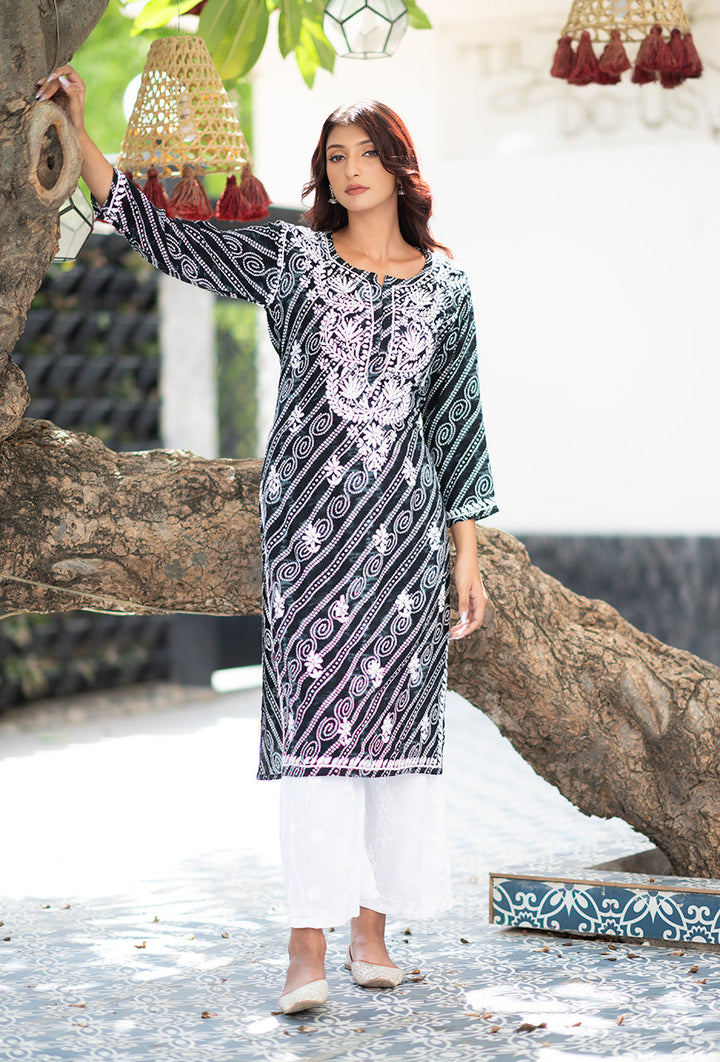 ZERESOUQ-Black-Rayon-Bandhani-Printed-Kurta