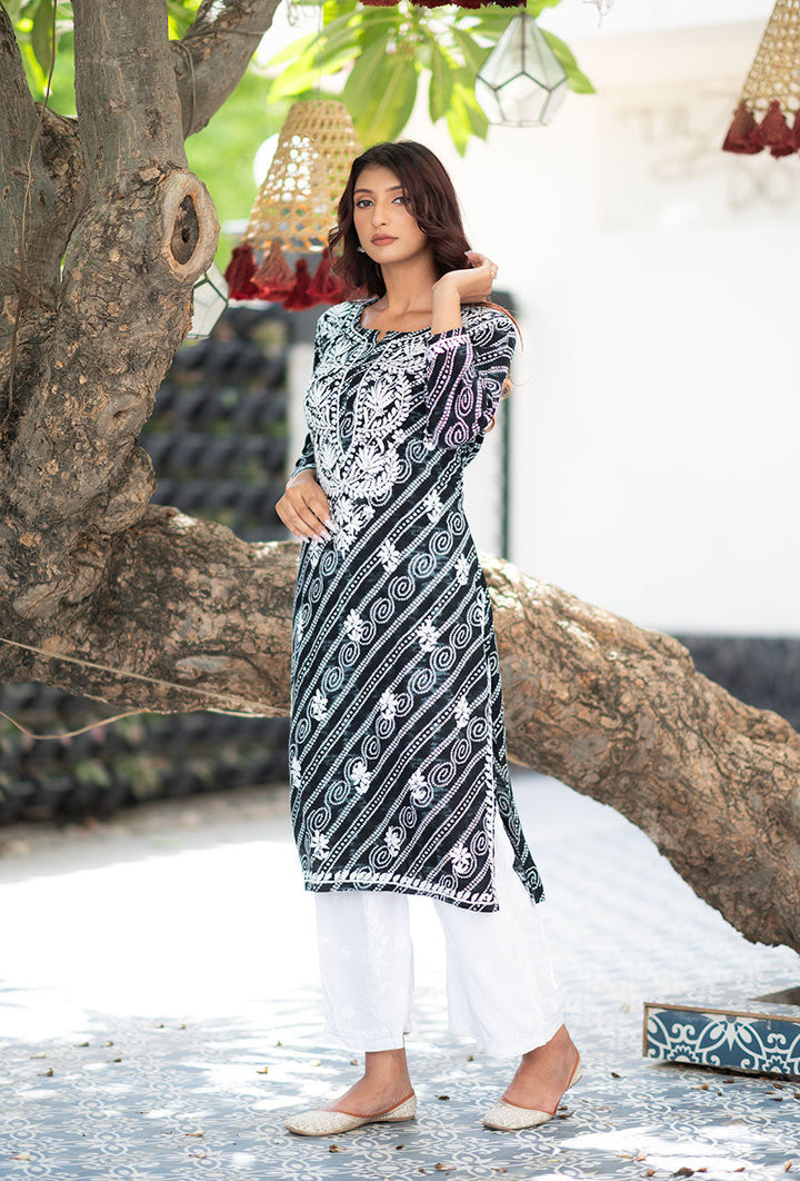 ZERESOUQ-Black-Rayon-Bandhani-Printed-Kurta