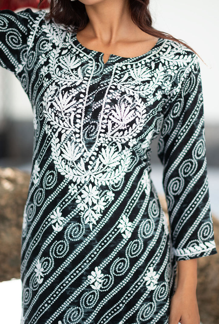 ZERESOUQ-Black-Rayon-Bandhani-Printed-Kurta