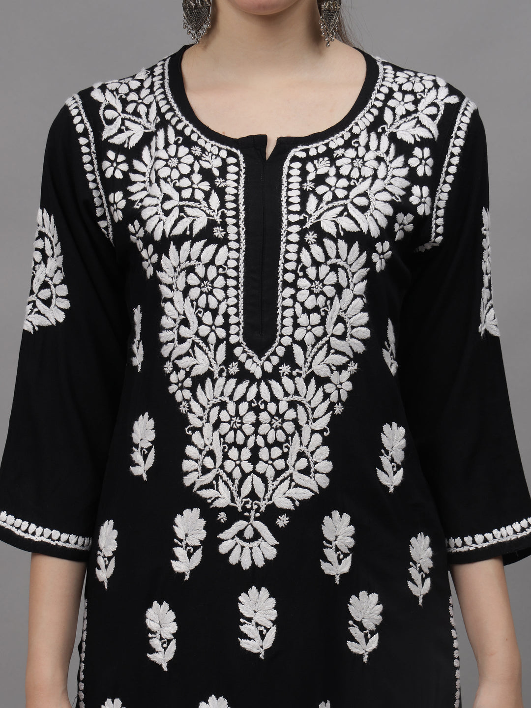 Black-Rayon-Embroidered-Chikankari-2-Piece-Kurta-Set
