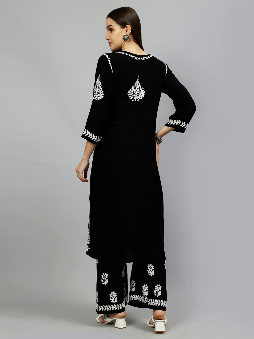 Black-Rayon-Embroidered-Chikankari-Kurta-&-Palazzo-Set
