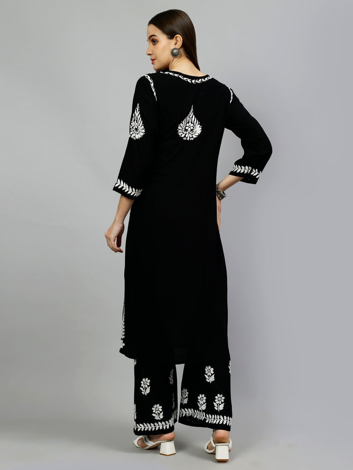 Black-Rayon-Embroidered-Chikankari-Kurta-&-Palazzo-Set