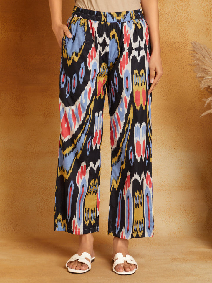 Black with Multicolored Ikkat Print Co-Ord Set (Set of 2)