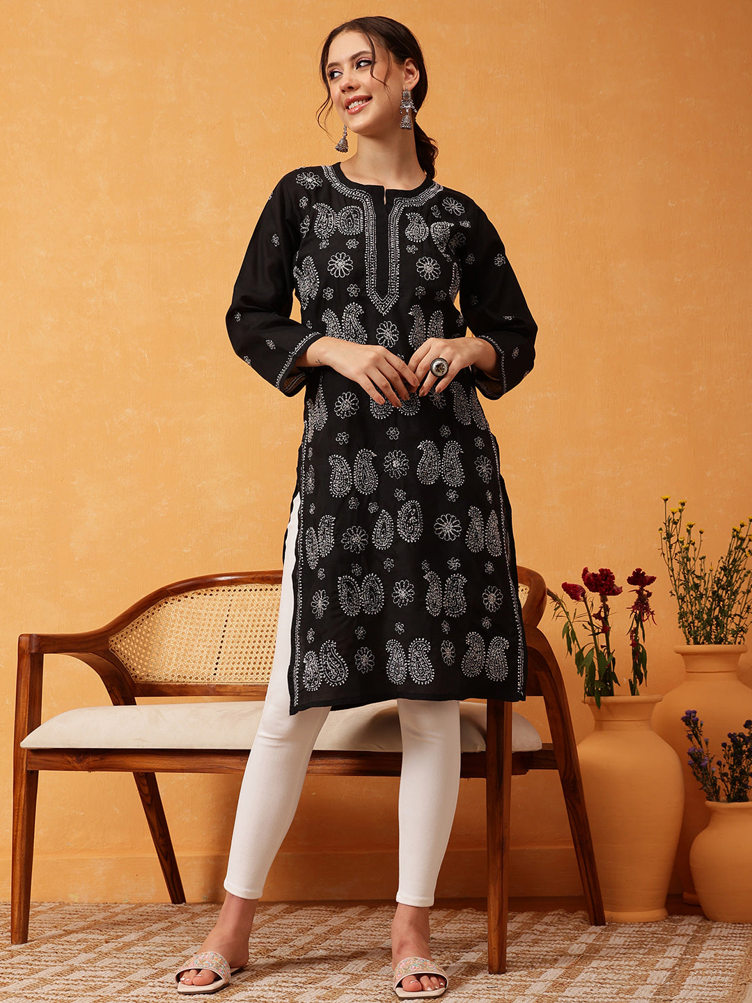 Black-Cotton-Embroidered-Chikankari-Kurta-Only