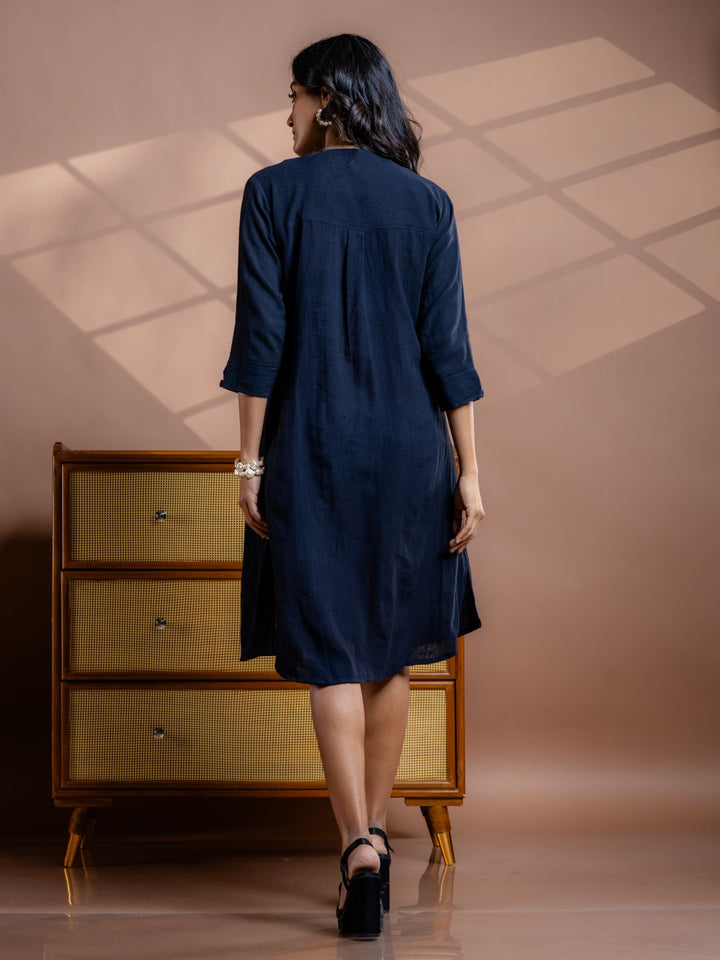 Black-Cotton-Shirt-Style-Midi-Dress