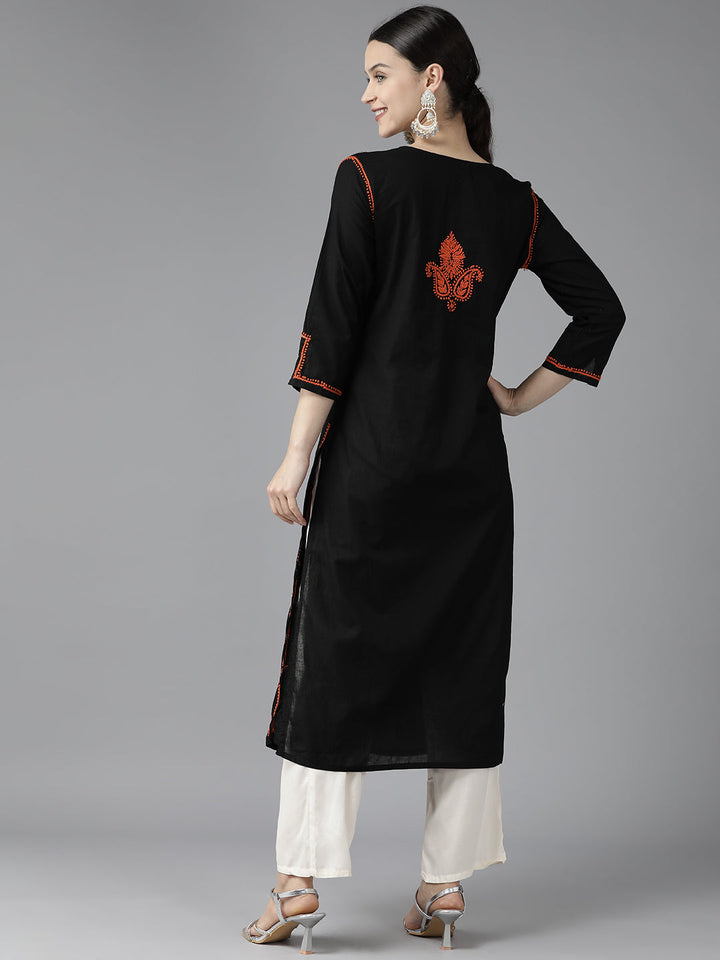 Black-&-Red-Cotton-Embroidered-Chikankari-Kurta