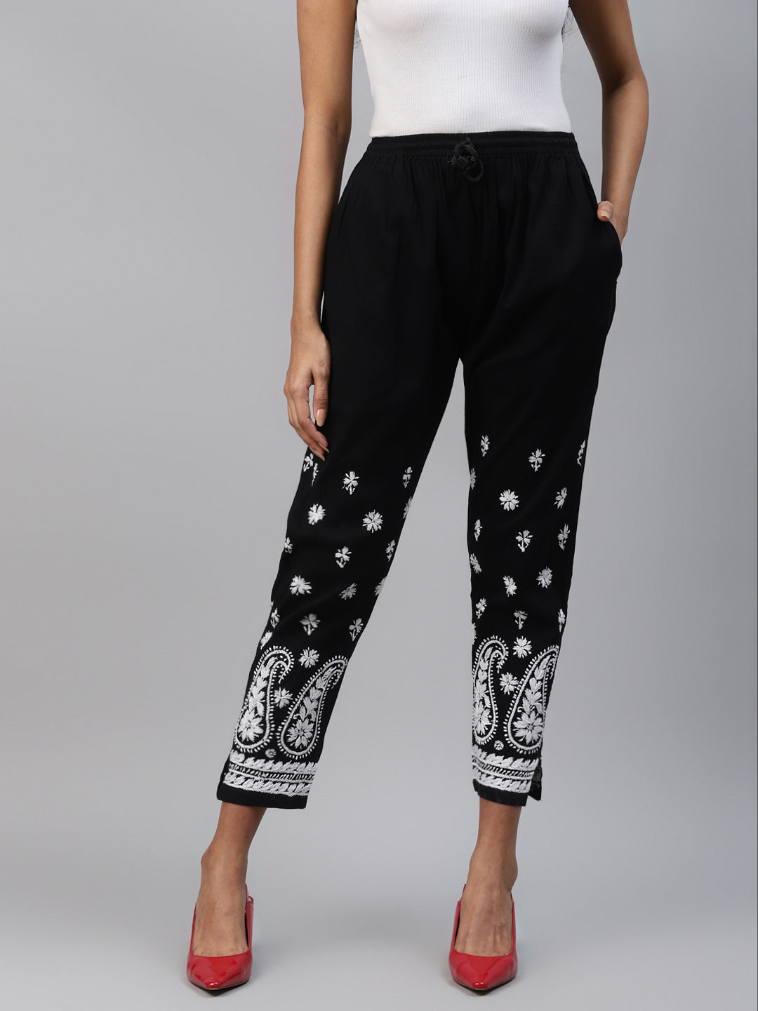 Black & White Cotton 100% Original Chikankari Trouser