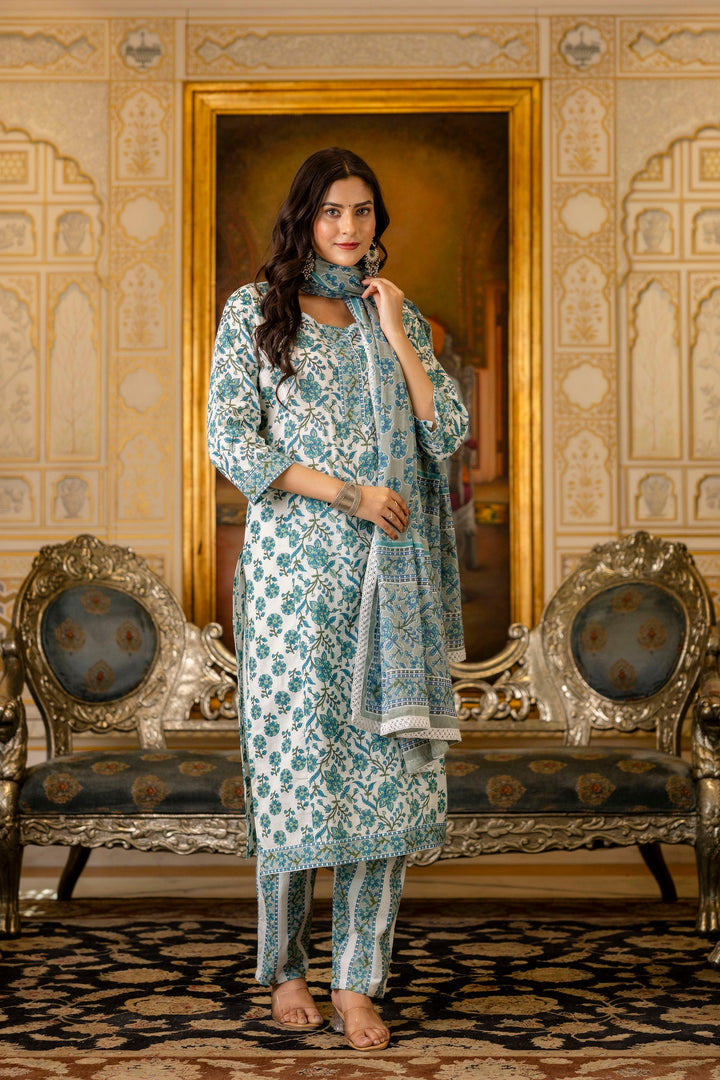 Blue-Cotton-Floral-Printed-3-Piece-Kurta-Set