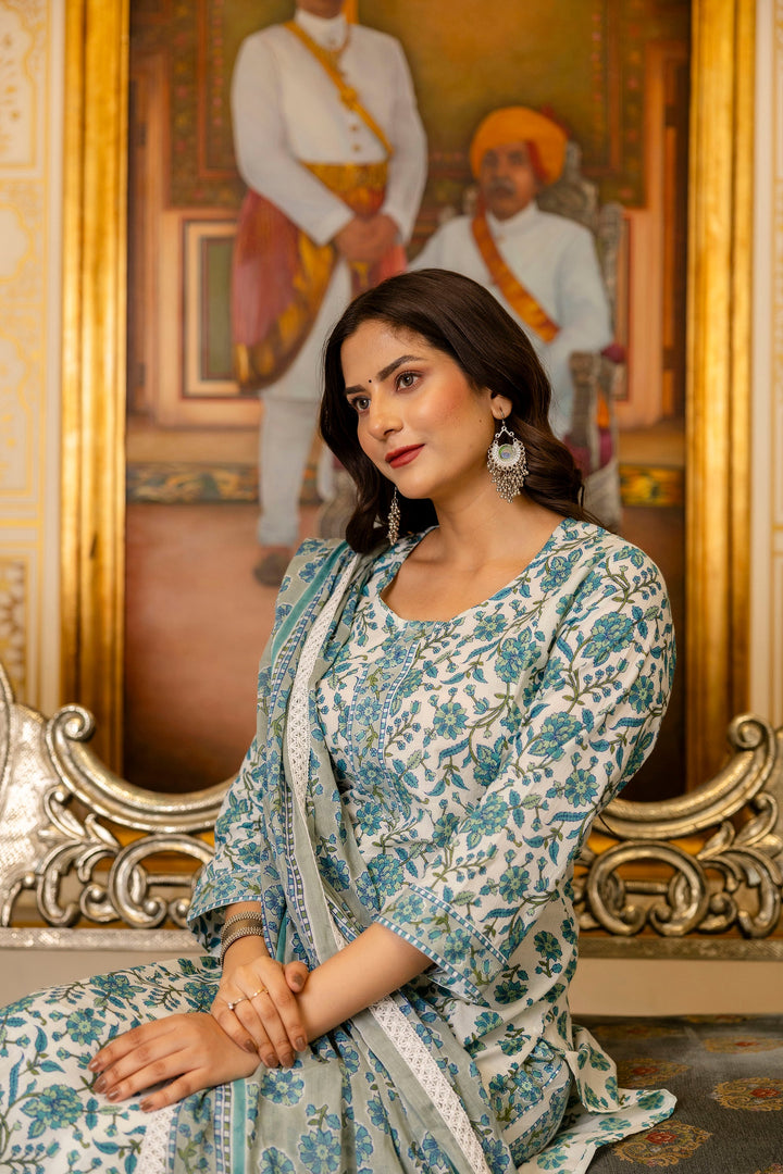 Blue-Cotton-Floral-Printed-3-Piece-Kurta-Set