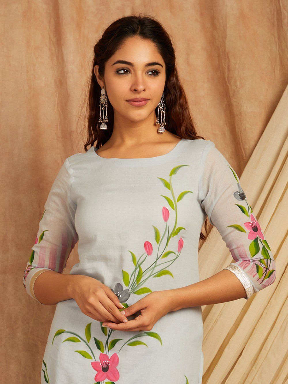 Blue-Cotton-Hand-Painted-3-Piece-Kurta-Set