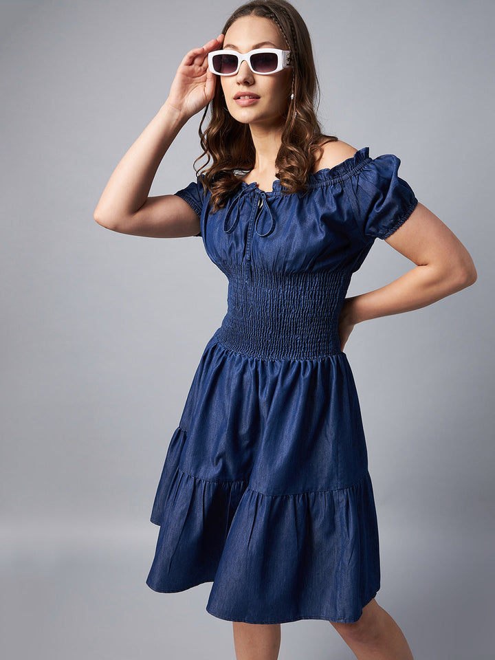 Blue-Denim-Peasant-Style-Smocked-Waist-Dress