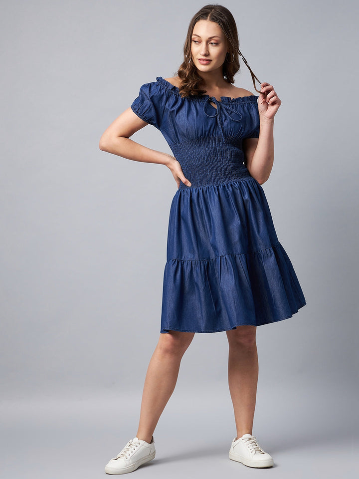 Blue-Denim-Peasant-Style-Smocked-Waist-Dress