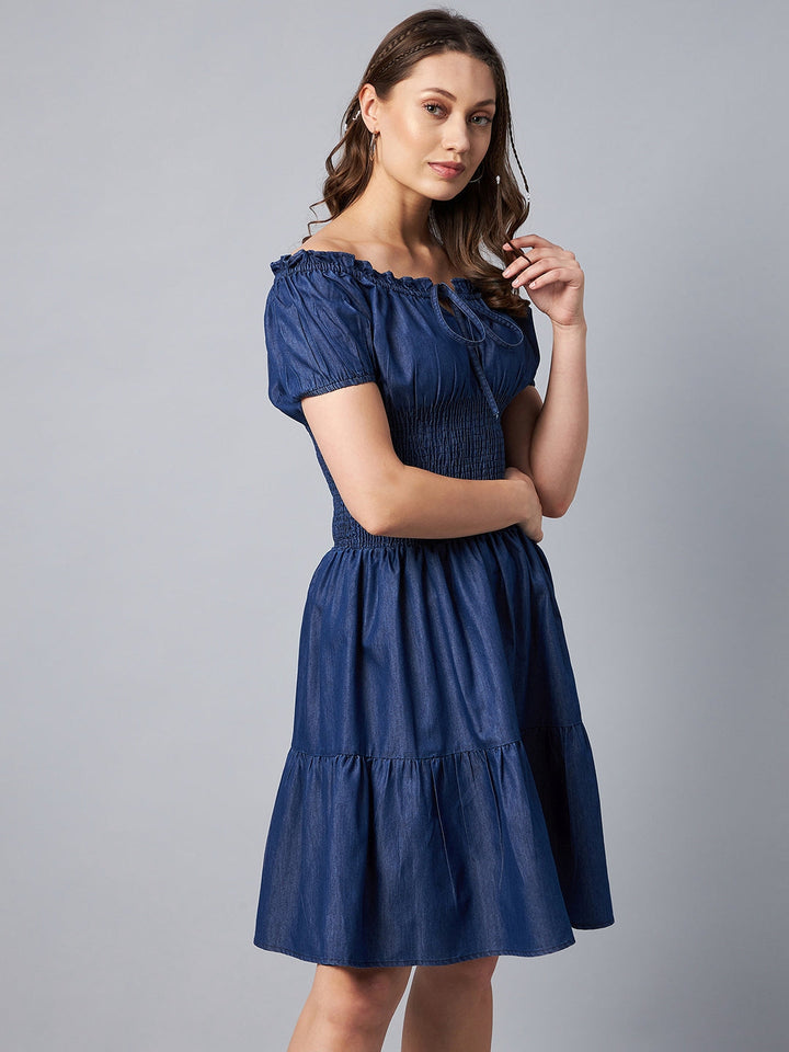 Blue-Denim-Peasant-Style-Smocked-Waist-Dress