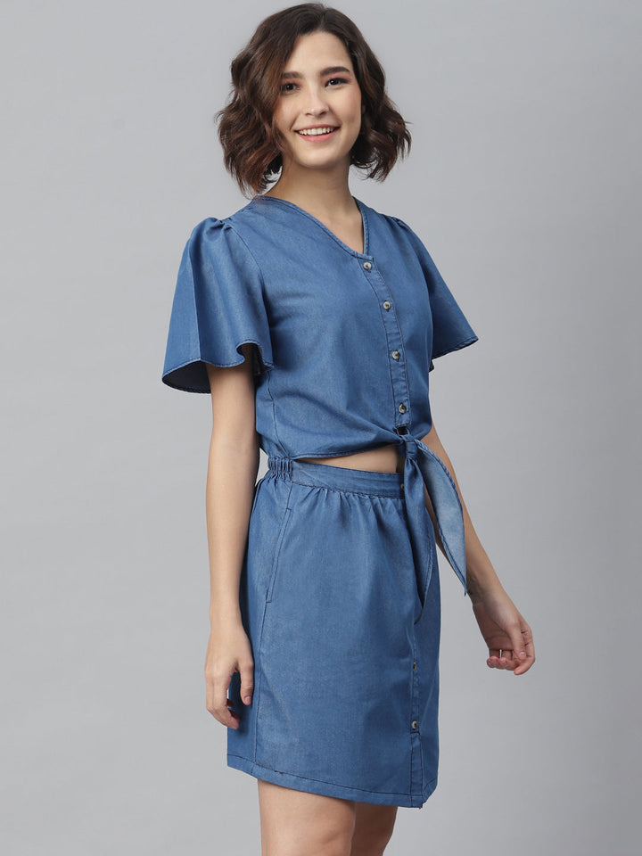 Blue-Denim-Tie-Knot-Top-&-Attached-Skirt