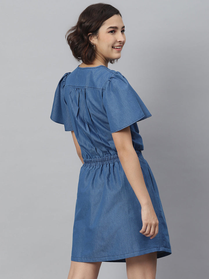 Blue-Denim-Tie-Knot-Top-&-Attached-Skirt