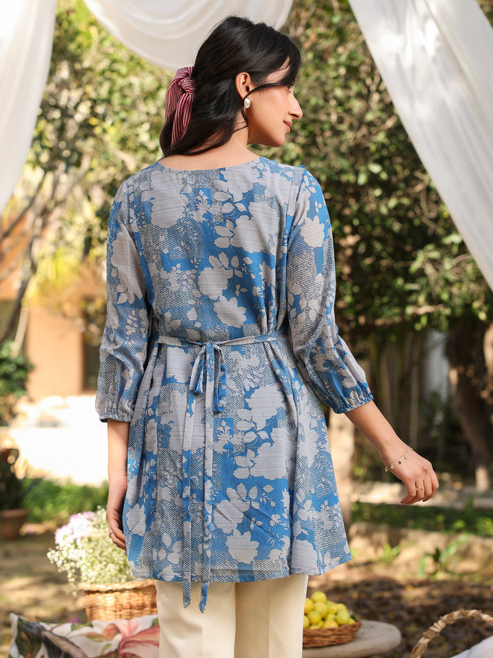 Blue Georgette All-Over Floral A-Line Tunic Only