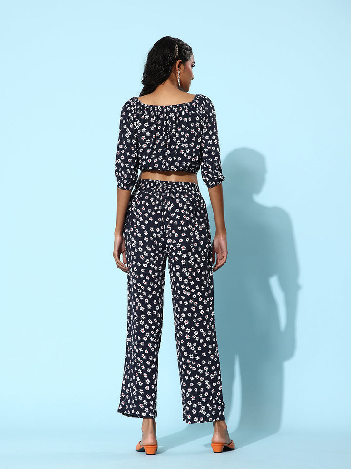 Blue-Polyester-Moss-Off-Shoulder-Co-Ord-Set