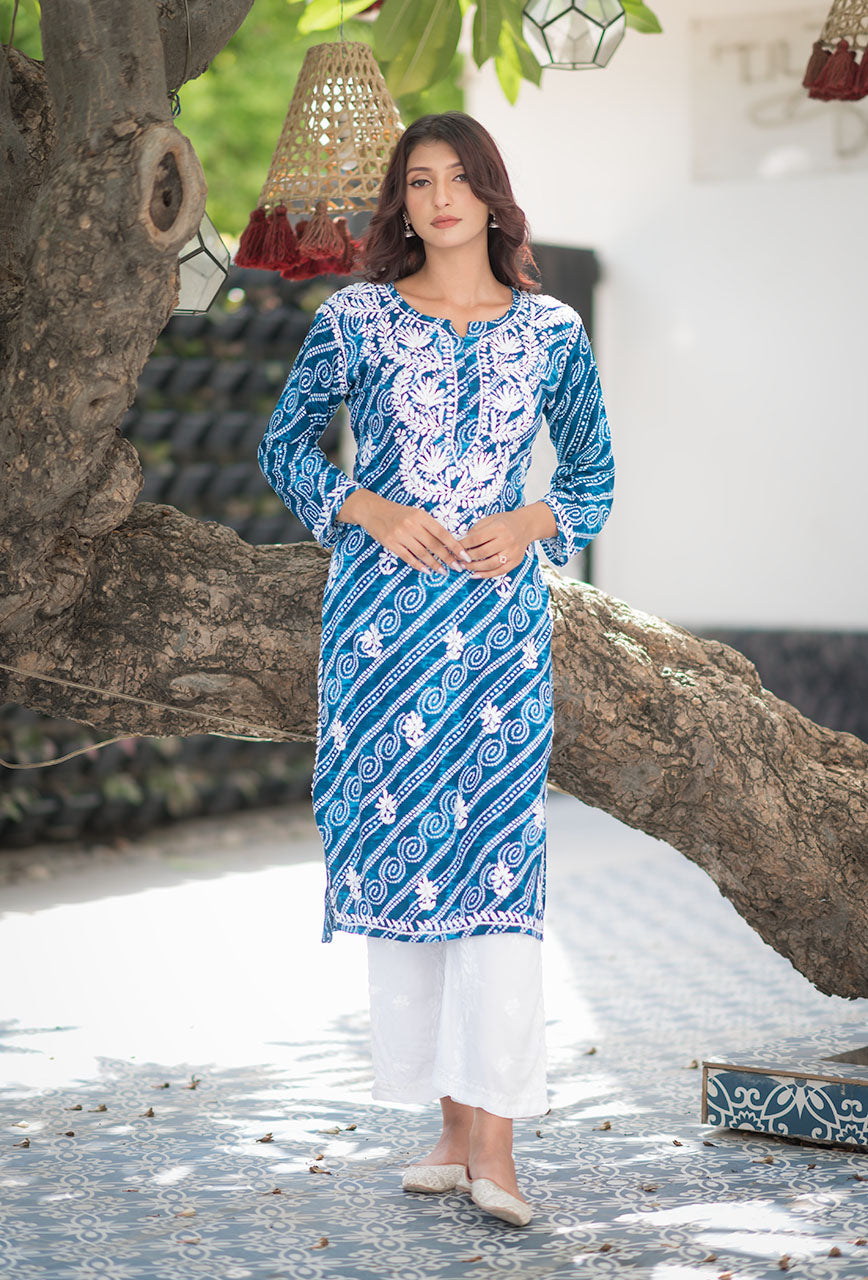 ZERESOUQ-Blue-Rayon-Bandhani-Printed-Kurta