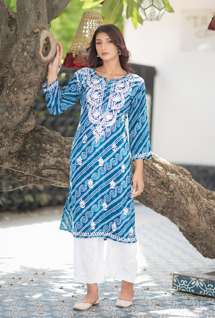ZERESOUQ-Blue-Rayon-Bandhani-Printed-Kurta