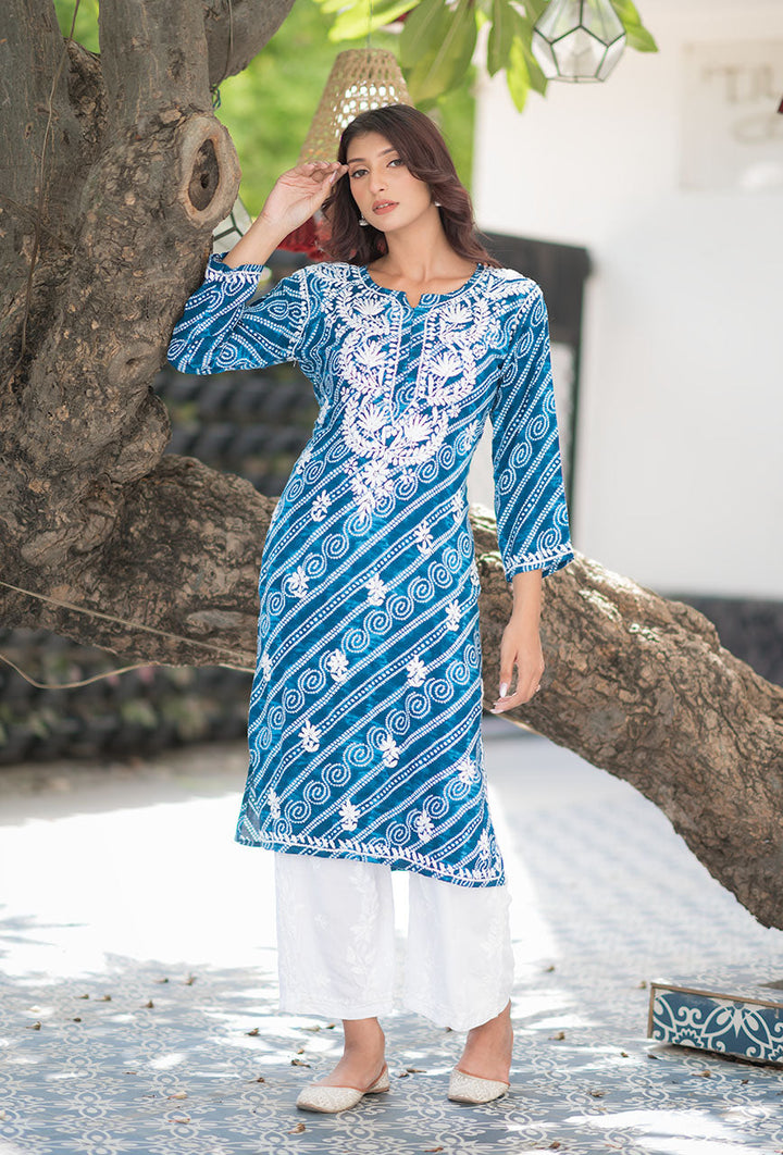ZERESOUQ-Blue-Rayon-Bandhani-Printed-Kurta
