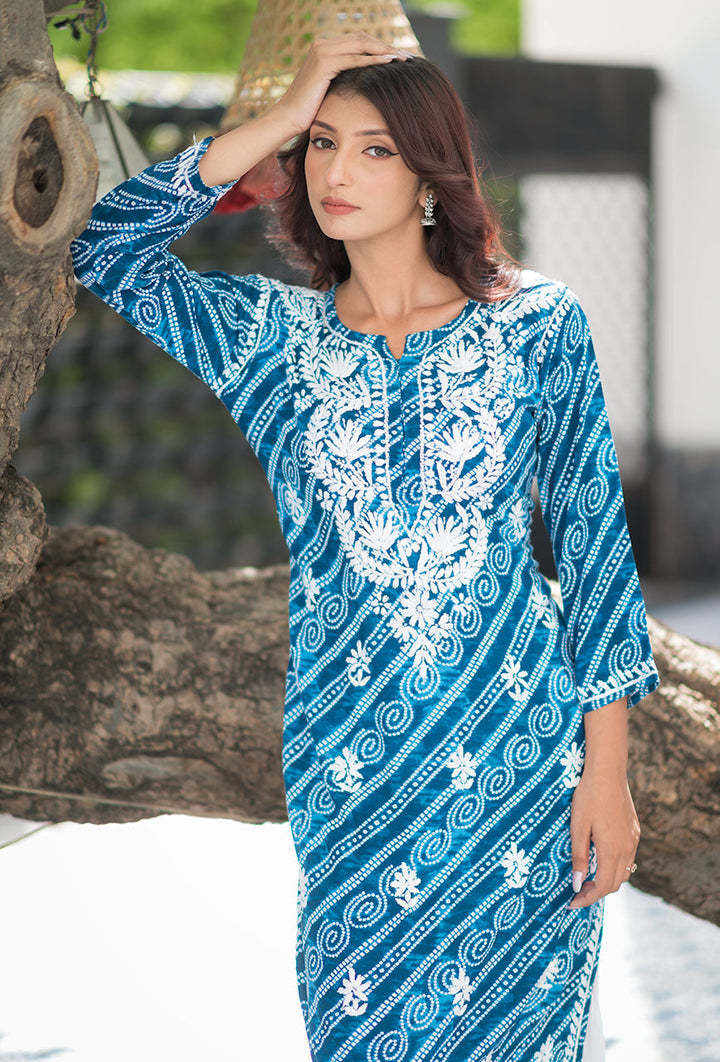 ZERESOUQ-Blue-Rayon-Bandhani-Printed-Kurta